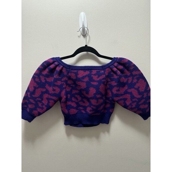 Urban Outfitters Bernadette Puff Sleeve Cropped Sweater Purple Animal Print Smal - Picture 4 of 5